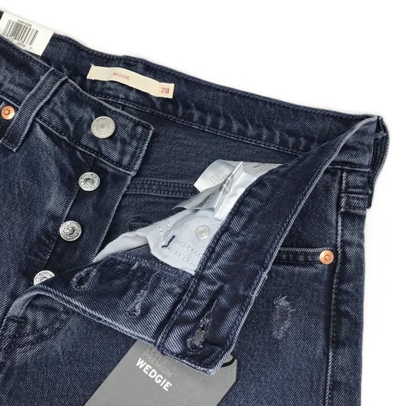 Levis Premium Women Denim Jean Wedgie Icon Ankle High Rise Taper Crop Black Blue - Picture 9 of 16